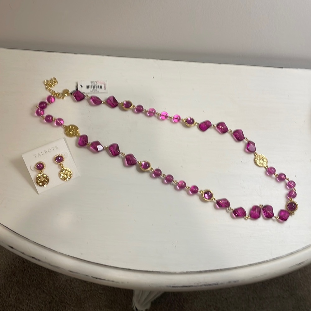 Talbots purple & gold necklace with matching earrings